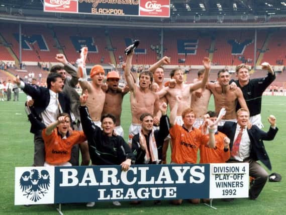 Blackpool celebrate their play-off final win at Wembley