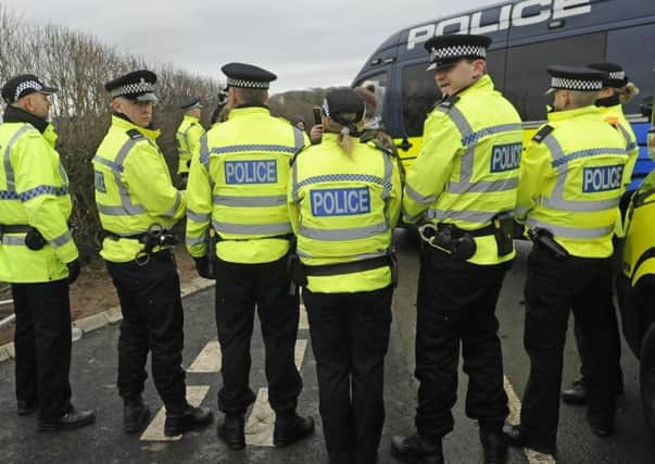 Police at the site of the anti-fracking demonstration