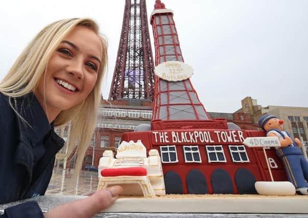 Blackpool Tower celebrate their 123rd Birthday with a special cake. Olivia Hawkins front house team member pictured.

 Images by Gareth Jones