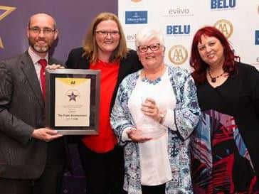 Fylde coast B&B The Fylde International was a finalist in the AA Friendliest B&B Award, sponsored by eviivo for 2017.
Pictured are, Ian Hardwick from eviivo, Vicky and Kate Easley from The Fylde International and Giovanna Grossi, AA Hotel Services