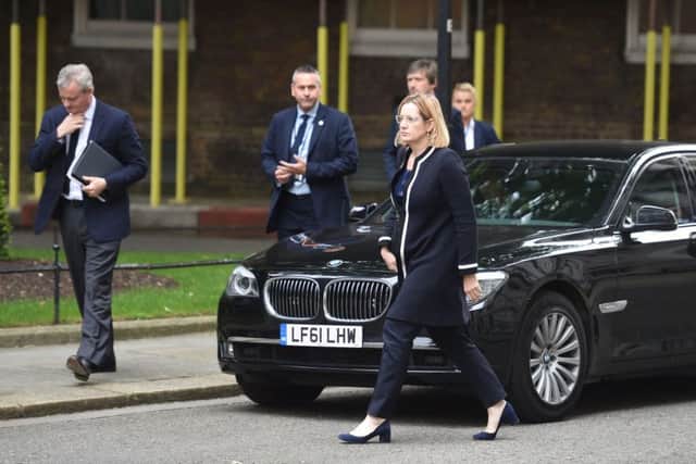 Home Secretary Amber Rudd arriving in Downing Street, London, after a suicide bomber killed 22 people, including children, as an explosion tore through fans leaving a pop concert in Manchester. PRESS ASSOCIATION Photo. Picture date: Tuesday May 23, 2017. Some 59 people were also injured when the blast caused by an improvised explosive device carried by the attacker detonated at the Manchester Arena (Pic: Lauren Hurley/PA Wire)