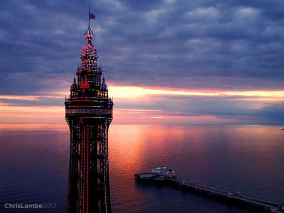 Blackpool Tower illuminated red,white and blue as a mark of respect and support to those affected in Manchester (Pic: Chris Lambe)