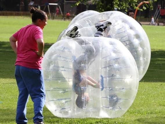 Bubble football in action at Preston's Ribbleton Park