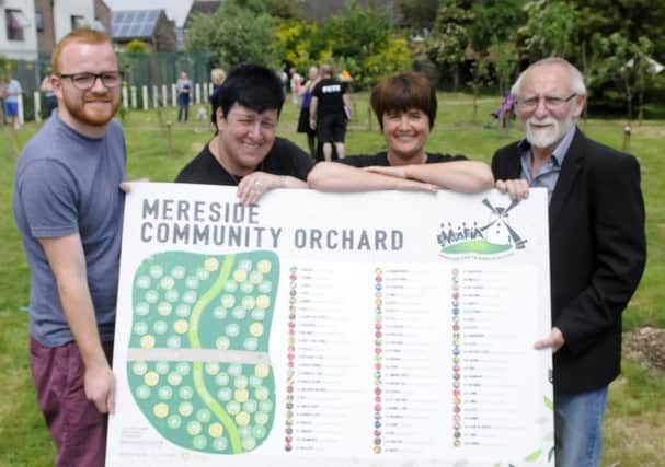Opening of the Mereside Community Orchard.  L-R are coun Luke Taylor, Sarah Threllfall, Cath Powell and coun Adrian Hutton.