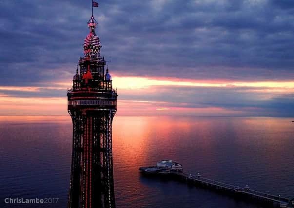 Blackpool Tower illuminated red,white and blue as a mark of respect and support to those affected in Manchester (Pic: Chris Lambe)