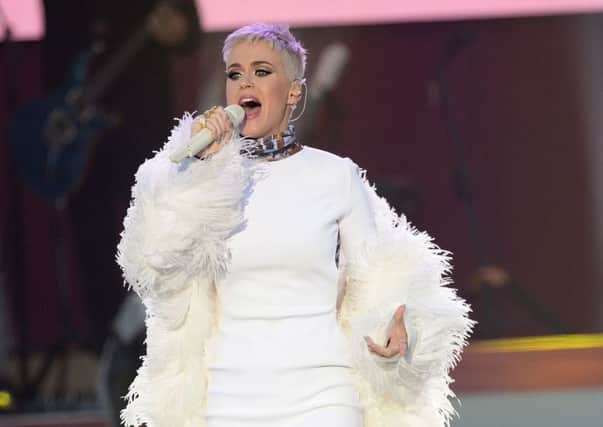 Katy Perry performing during the One Love Manchester benefit concert for the victims of the Manchester Arena terror attack Photo credit: Dave Hogan for One Love Manchester/PA Wire