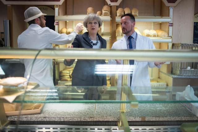 Prime Minister Theresa May at the Scotch Bakery in Lord Street Fleetwood