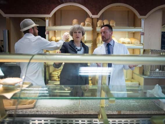 Prime Minister Theresa May at the Scotch Bakery in Lord Street Fleetwood