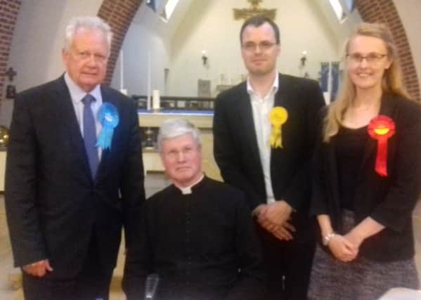 Hustings in Fleetwood (from left): Eric Ollerenshaw, Father Paul Benfield, Robin Long and Cat Smith.