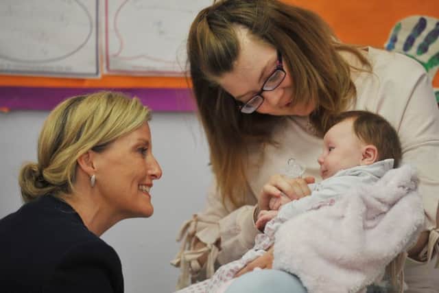 HRH Countess of Wessex, patron of NSPCC, visits staff, parents and children at Grange Park Children's Centre, Blackpool, to see the work done by Better Start.