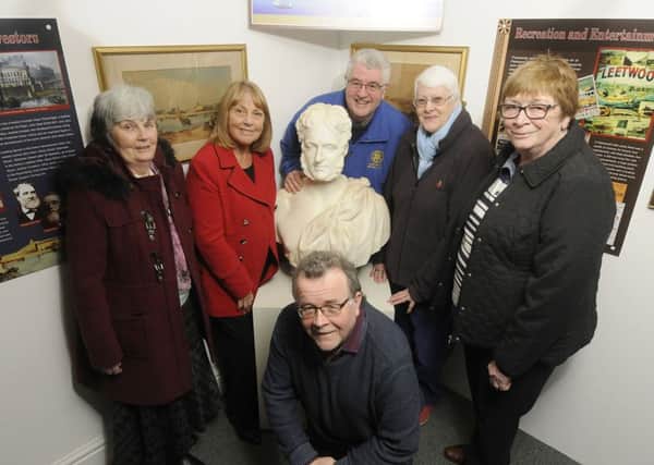 Fleetwood Civic Society with a bust of Sir Peter Hesketh-Fleetwood.