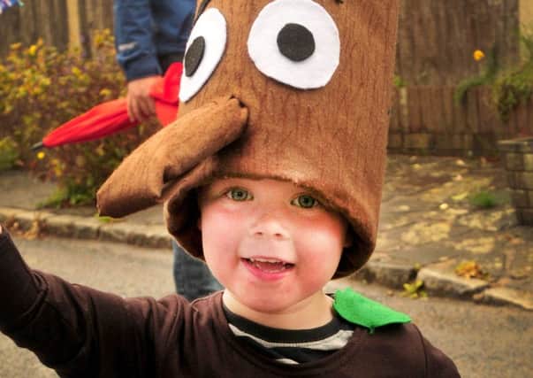Archie McCondichie from Fledglings Nursery dressed as a stick man in Bilsborrow Children's Festival procession.