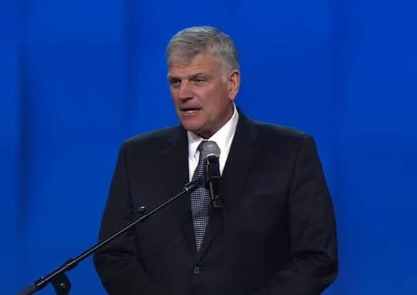 Controversial American preacher Franklin Graham speaking at a conference in 2017
