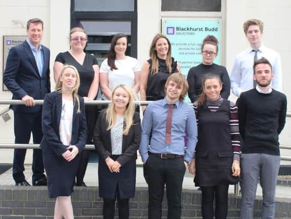 Blackhurst Budd Solicitors in Blakcpool have expanded their team with some new faces. Back row  left to right
Warren Spencer, Linzi Barrow, Carrie Ball, Rebecca Coombes, Adele Swarbrick, Elliot Turner
Front row  left to right
Samantha Hayward, Samantha Keeley, Ashley Capstick, Megan Prunty, Lee Ogden.