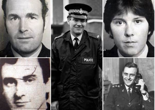 Top left: Colin Morris, Bottom left: PC Ian Woodward, Centre: PC Alan Houghton, Top right: Angela Bradley, Bottom right: Gerald Richardson