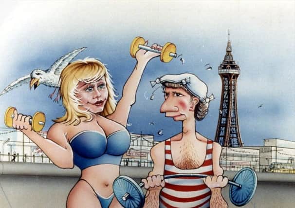 An old humorous postcard of a Blackpool scene