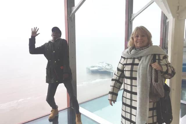 Former Fylde coast teacher Pat Williams and Ndina Simon at Blackpool Tower