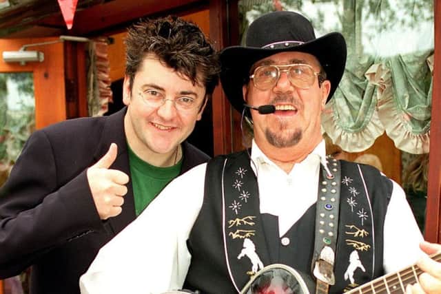 Comedian Joe Pasquale met the Cleveleys Cowboy, Eddie Earl, at the Glenroyd Nursing Home Summer Fair in 1998