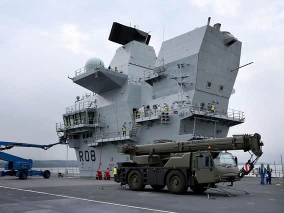 The Royal Navy's new aircraft carrier HMS Queen Elizabeth, at Rosyth Dockyard in Dunfermline