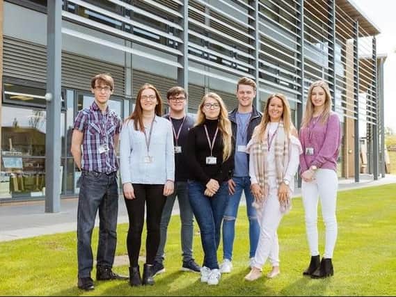 Blackpool Sixth form students starting with BAE Systems Left to right: Nathan Stuteley, Hannah Morris, Jack Gudgeon, Cara Bayliss, Josh Worrall, Chelsea Markham and Olivia Saxon.