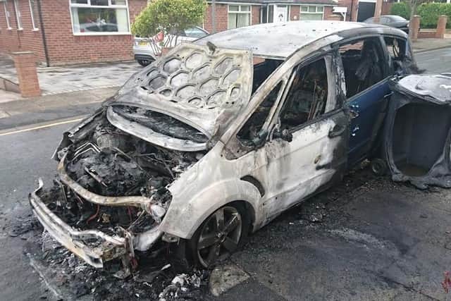 The car was completely destroyed by the fire