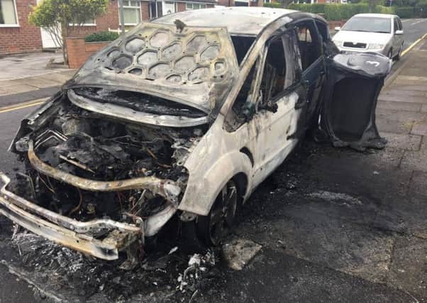The blackened wreckage of Hayley Honeysetts Ford car