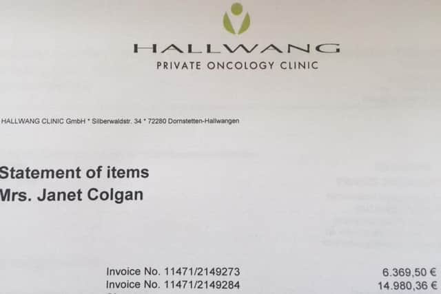 Janet's family was given this medical bill by private cancer clinic Wallwang in Germany