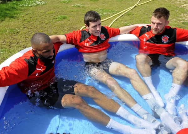 Fleetwood Town FC pre-season training. Nathan Pond, Bobby Grant and Ash Eastham