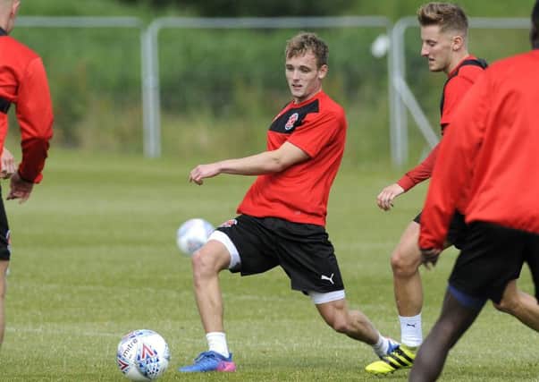 Fleetwood Town FC pre-season training. Development squad signing Michael Donohue in training.