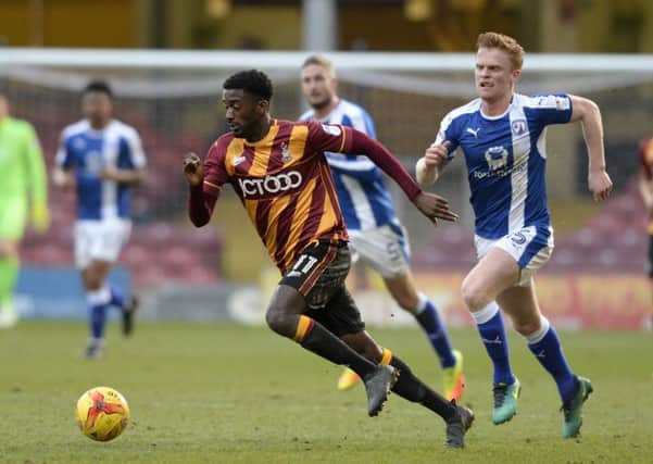 Jordy Hiwula in action for Bradford last term