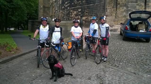 Andie Vowles, Sam Russell, Mel Clapham, Julie Tomkinson, Jonathan Swift and Ember (hearing dog) at Lancaster Castle