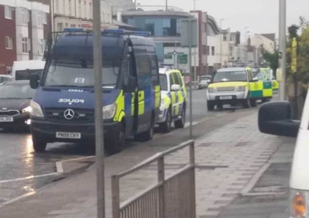 Police vehicles at an address on Lytham Road, Blackpool.