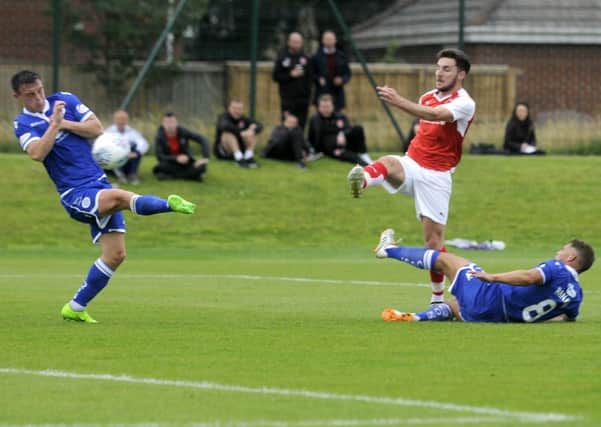 Fleetwood Town v Queen of the South.  Lewie Coyle scores for Fleetwood.