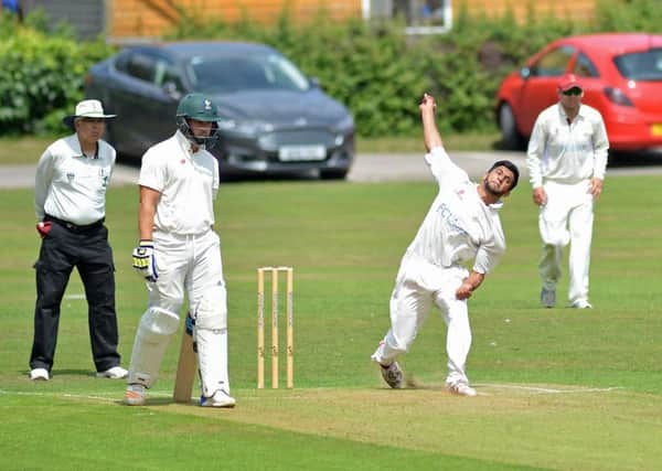 Kabeer Imtiaz on his way to a return of four wickets in Sandiacre's win over Marehay.