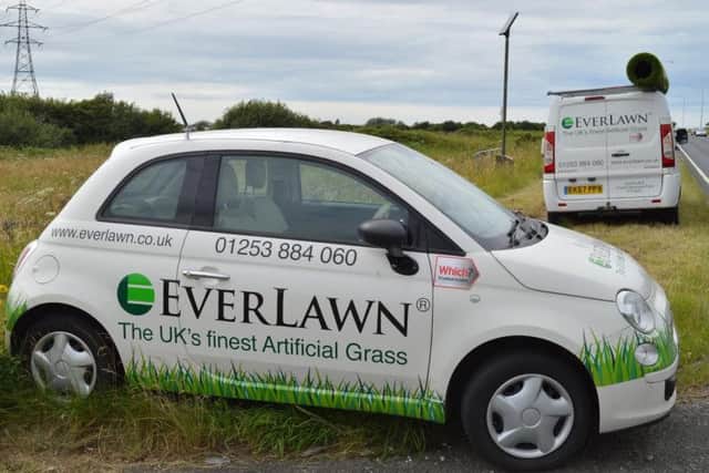 The Everlawn advertising car had a roll of 'fake grass' on its roof