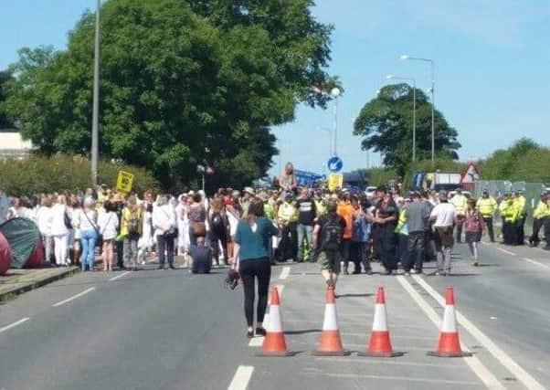 Preston New Road was blocked by campaigners