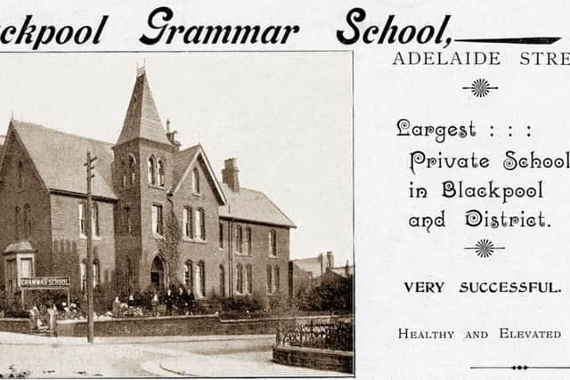An advertisement for Blackpool Grammar School, in this case "Sankey's" Blackpool Grammar School in the premises that became the Comrades Club in Adelaide Street