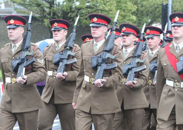 Members of The Duke of Lancaster's Regiment on parade