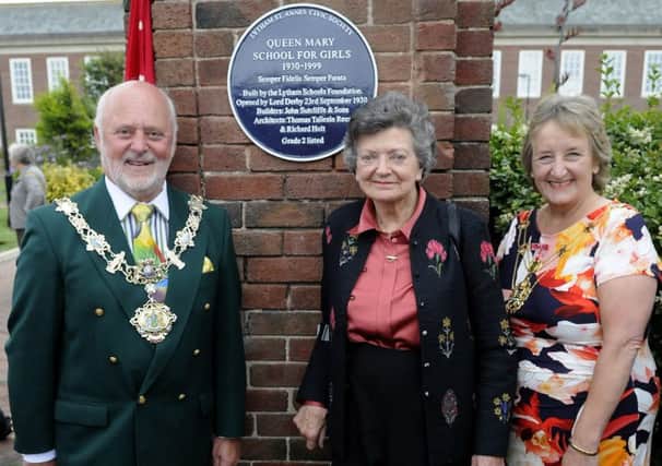 The Mayor of Fylde John Singleton with former head mistress Margaret Ritchie and mayoress Geraldine Singleton MBE.