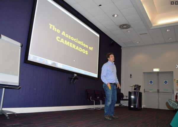 Camerados founder Maff Potts giving a speech to staff at Blackpool Victoria Hospital
