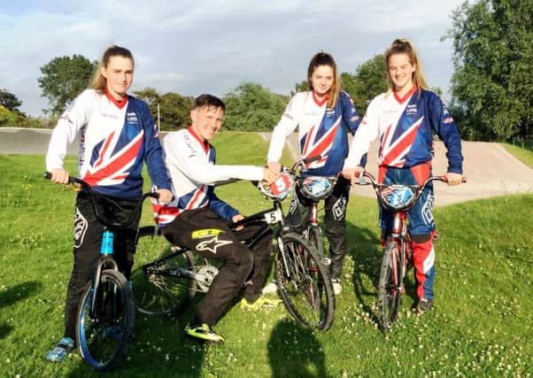 Blackpool BMX riders from left Imogen Hill, Wade Agar, Lauren Anyon and  Molly Cranshaw