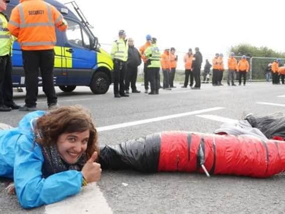 Campaigners locked themselves together at the Preston New Road fracking site near Little Plumpton to protest about fracking and its possible effects on water
