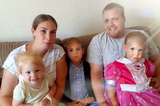Matthew Creme pictured with his partner Georgina and children Kacie, five, Elixir, four, and Thea, 18 months