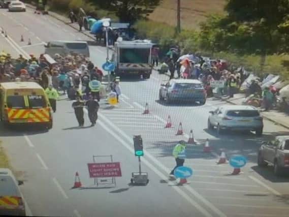 Police have put a contraflow in place on Preston New Road after protesters staged a carnival