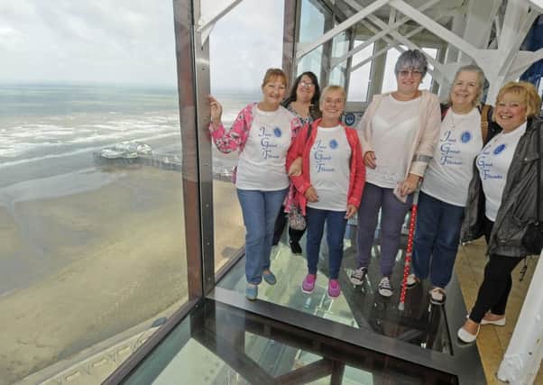 Karen Bryant overcomes her fear of heights by going to the top of Blackpool Tower with other members of Just Good Friends, from left:  are Christine Howe, Fran Shaw, Margaret Cooper, Karen Bryant, Jenny Bettaney and Bev Sykes