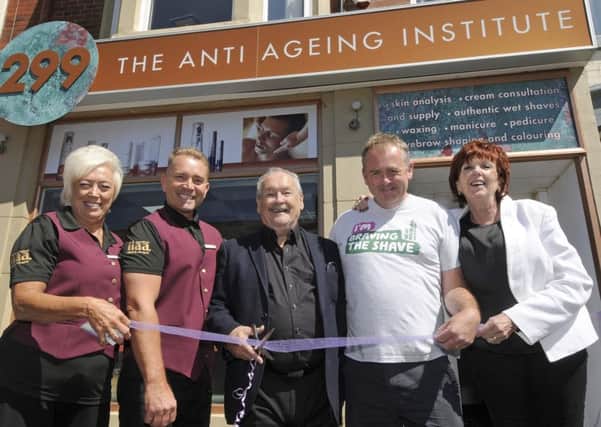 Charity headshave and official opening of The Anti Ageing Institute.  Pictured is Roz Bates, Mark Courtney-Massey, Bobby Ball, Adrian Courtney-Massey and Yvonne Ball.