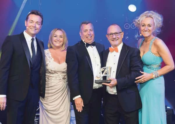 From left to right: Stephen Mulhern (TV Presenter), Heather Ascroft (Our Operations Manager), Nick Wilkinson (Norwegian Cruise Line), Phil Nuttall (Our MD), Lucy Huxley (Travel Weekly Editor-in-Chief)