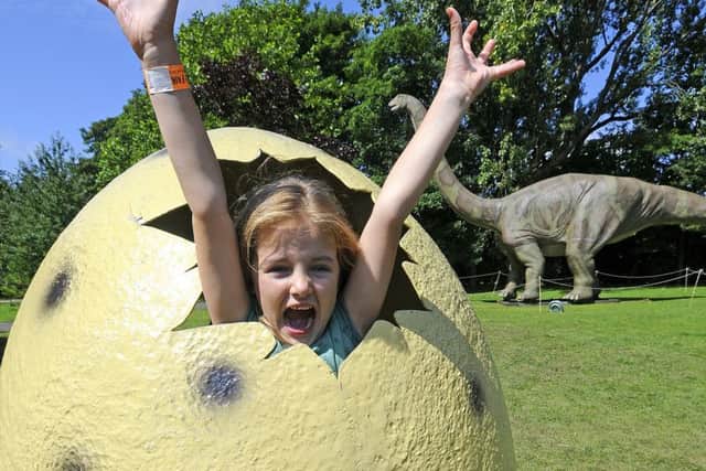 Dinosaurs at Jurassic Kingdom in Stanley Park.  Pictured is six-year-old Lily Cowen.
