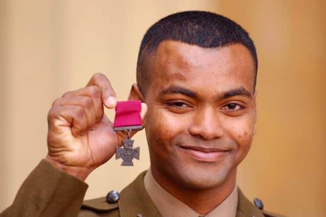 Johnson Beharry after receiving the Victoria Cross. Photo credit: Fiona Hanson/PA Wire