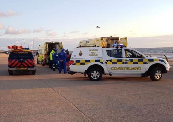 A morbidly obese beach-goer had to be helped off the sand by the Coastguard after hurting their leg playing sport while wearing Crocs.